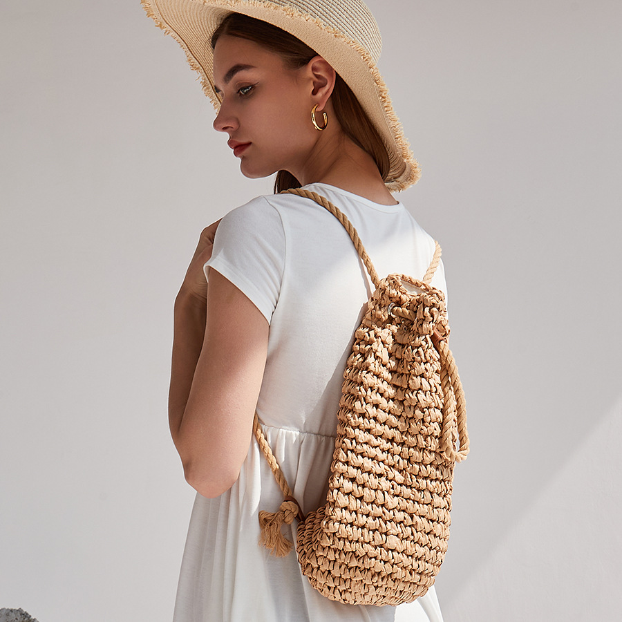 Women'S Raffia Bags - Handmade Drawstring Beach Shoulder Bags Raffia