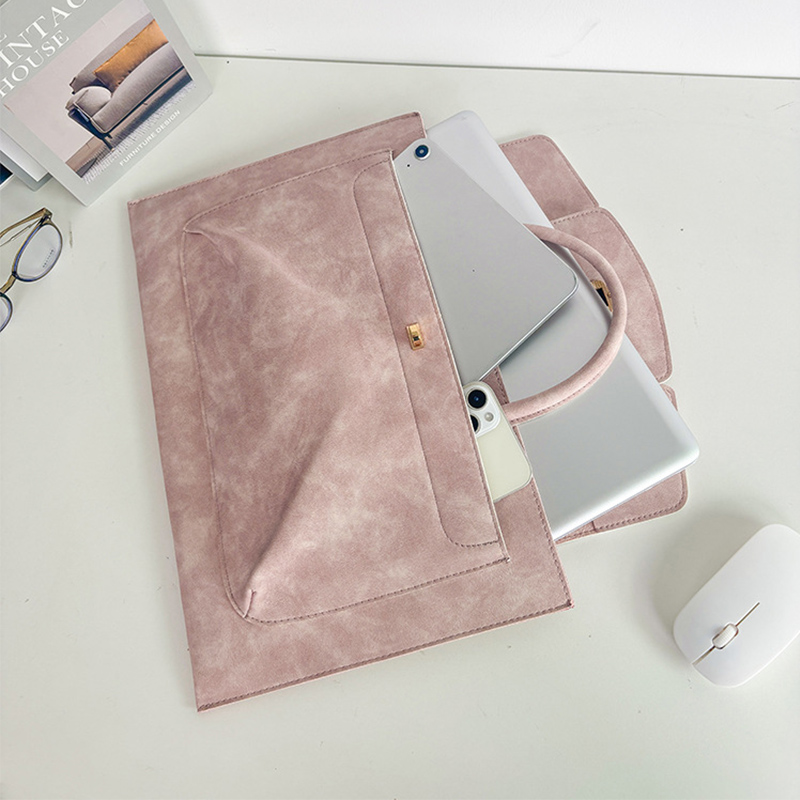Elegant Pink PU Leather Laptop - Women Hand Bags For Office recension och pris