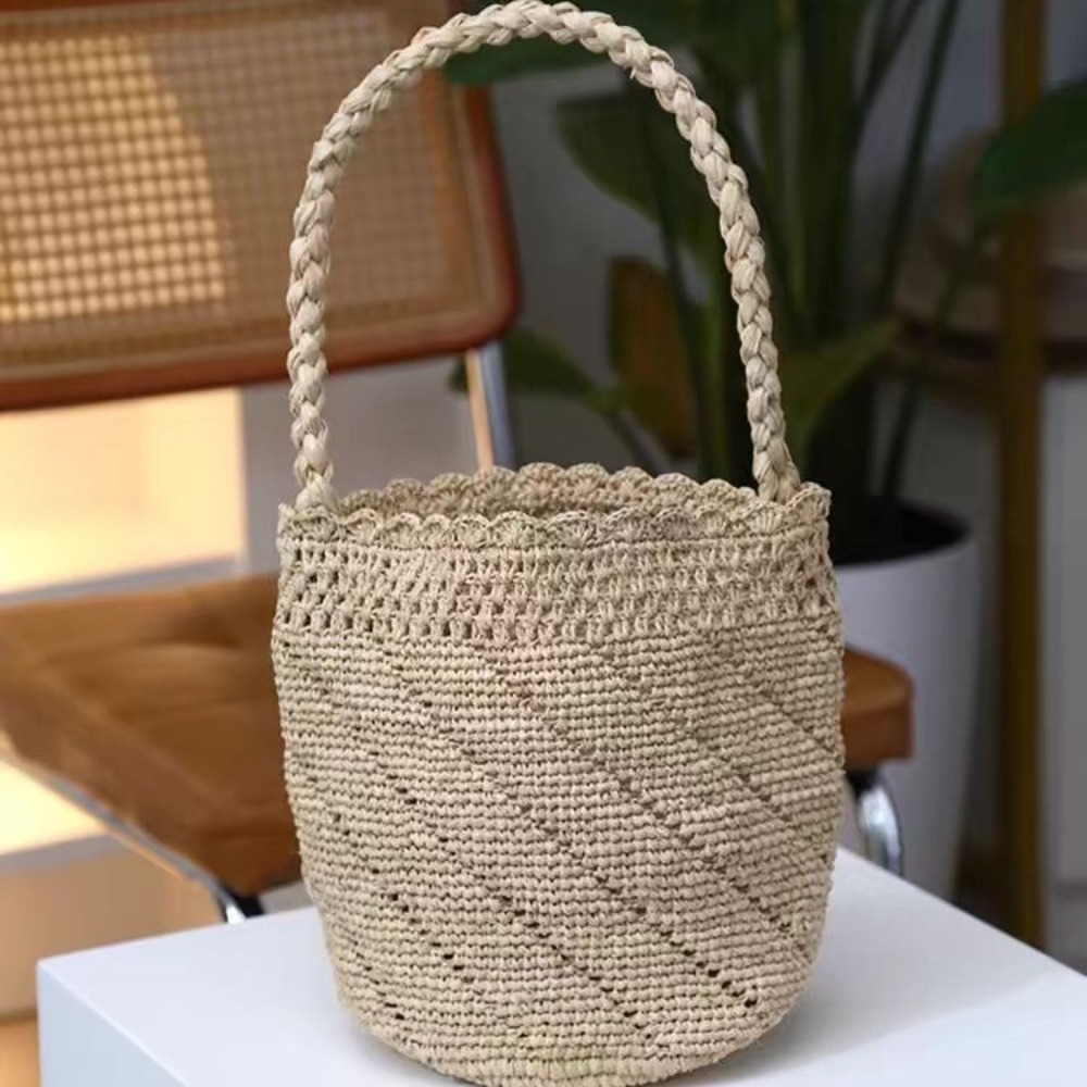 Handmade Crochet Straw Bucket  - Women'S Raffia Bags recension och pris
